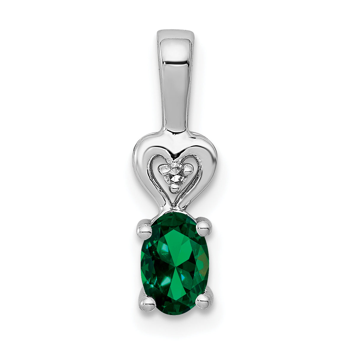 Sterling Silver Rhodium-plated Created Emerald & Diam. Pendant