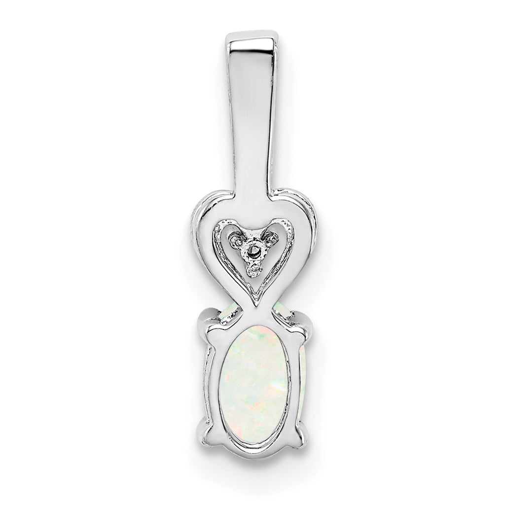 Sterling Silver Rhodium-Plated Opal & Diamond Pendant  Elegant Oval Design