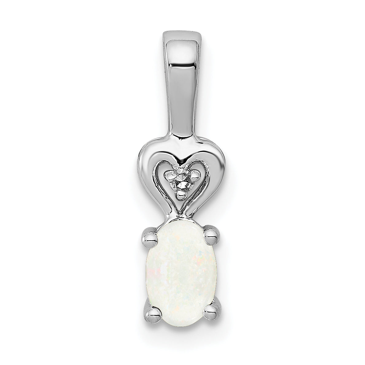 Sterling Silver Rhodium-plated Created Opal & Diam. Pendant Main image