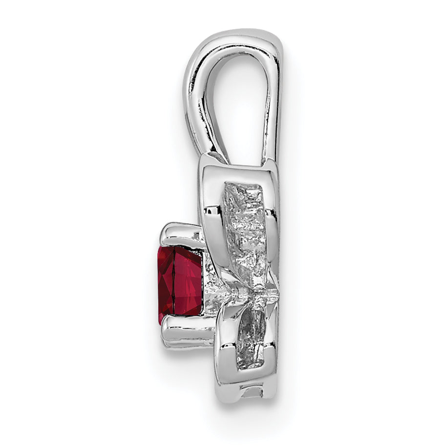 Sterling Silver Rhodium-Plated Lab-Created Ruby Pendant Elegant July Birthstone Charm