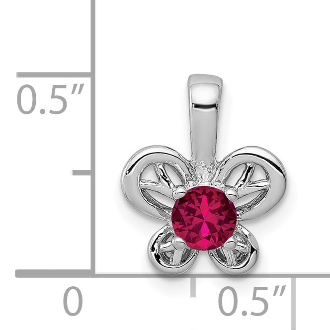 Sterling Silver Rhodium-Plated Lab-Created Ruby Pendant Elegant July Birthstone Charm