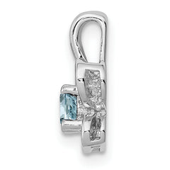 Sterling Silver 925 Rhodium-Plated Aquamarine Pendant with Natural March Birthstone