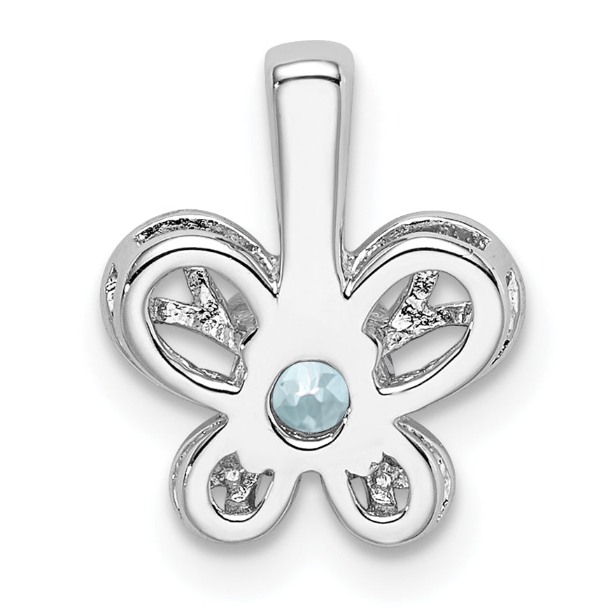 Sterling Silver 925 Rhodium-Plated Aquamarine Pendant with Natural March Birthstone
