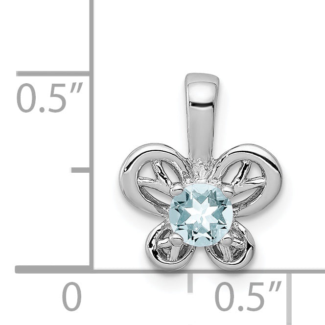 Sterling Silver 925 Rhodium-Plated Aquamarine Pendant with Natural March Birthstone