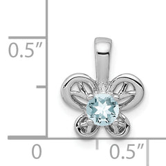 Sterling Silver 925 Rhodium-Plated Aquamarine Pendant with Natural March Birthstone