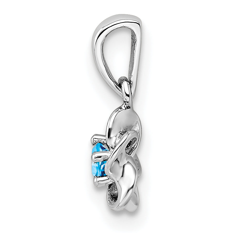 Sterling Silver Rhodium-Plated Blue Topaz Floral Pendant  Polished Finish Secondary image