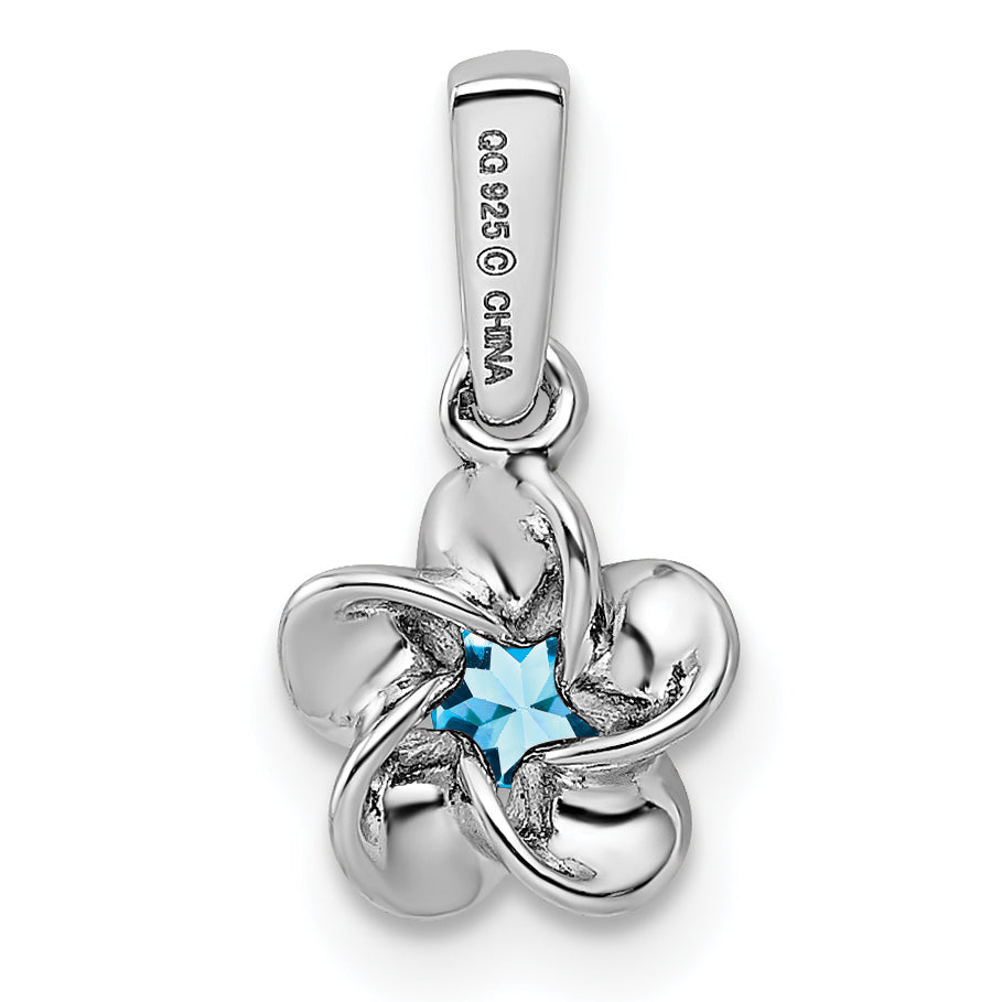 Sterling Silver Rhodium-Plated Blue Topaz Floral Pendant  Polished Finish