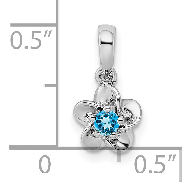 Sterling Silver Rhodium-Plated Blue Topaz Floral Pendant  Polished Finish