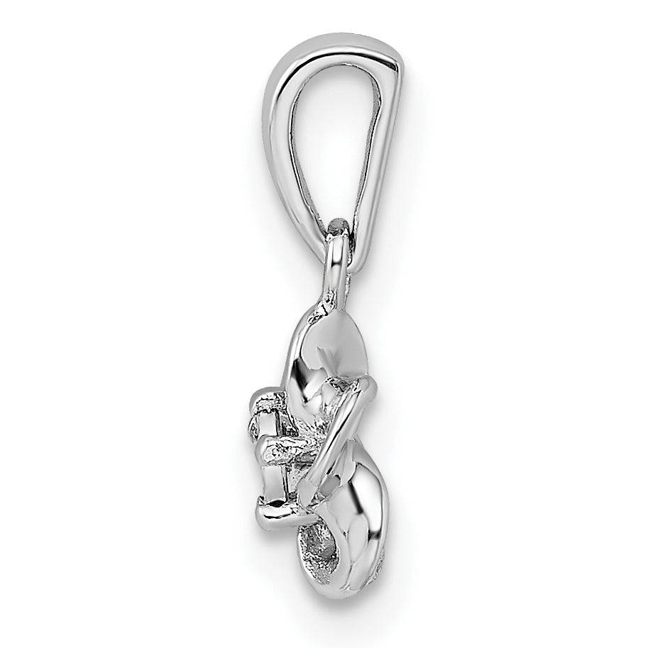 Sterling Silver 925 Rhodium-Plated Floral Diamond Pendant with Polished Finish
