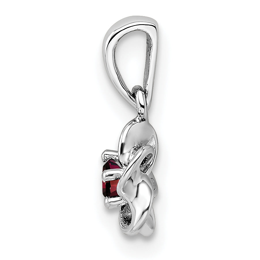 Sterling Silver 925 Rhodium-Plated Garnet Floral Pendant  Polished, Elegant, Birthstone Jewelry