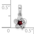 Sterling Silver 925 Rhodium-Plated Garnet Floral Pendant  Polished, Elegant, Birthstone Jewelry