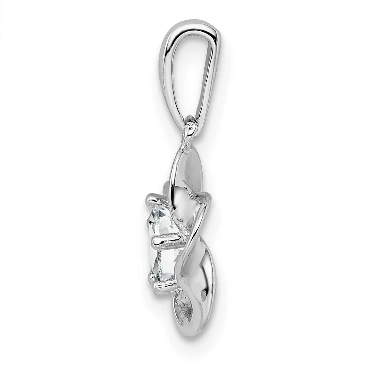 Sophia Jewelers Rhodium-Plated Sterling Silver Floral White Topaz Pendant Polished 3D Design