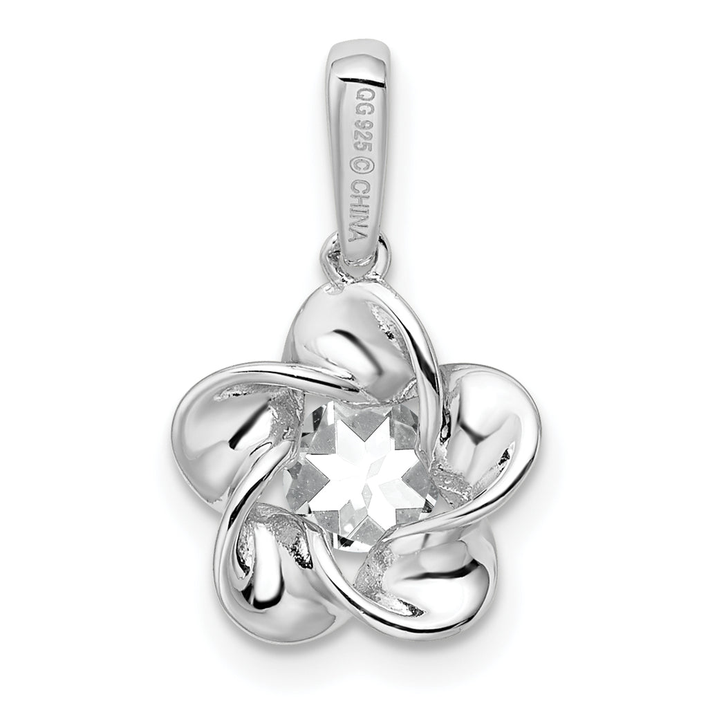 Sophia Jewelers Rhodium-Plated Sterling Silver Floral White Topaz Pendant Polished 3D Design
