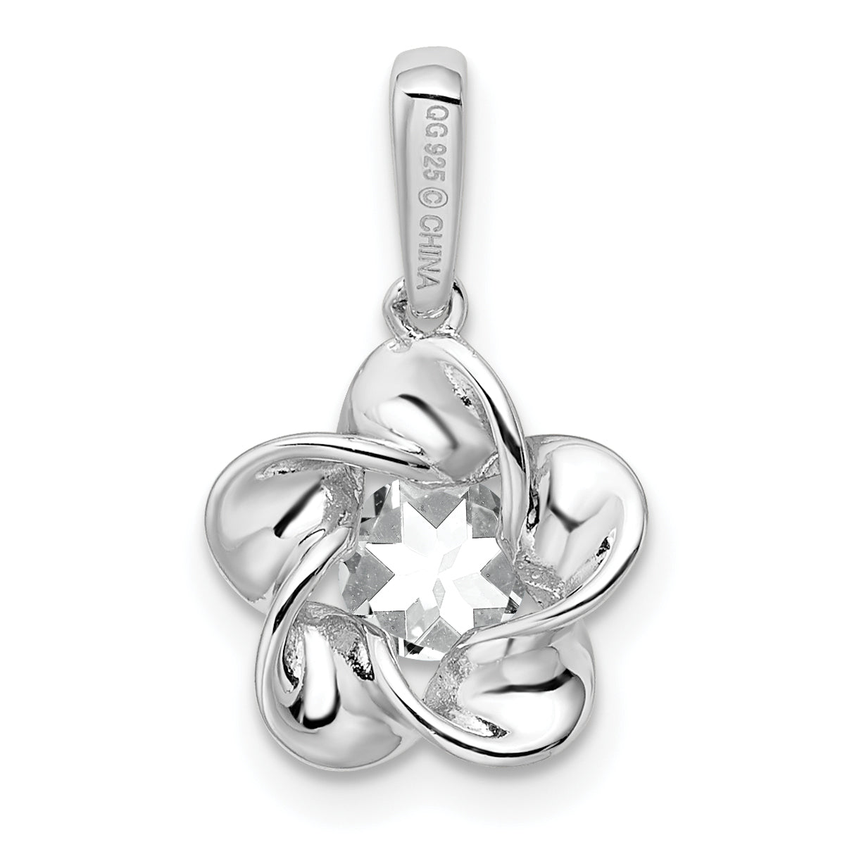 Sophia Jewelers Rhodium-Plated Sterling Silver Floral White Topaz Pendant Polished 3D Design