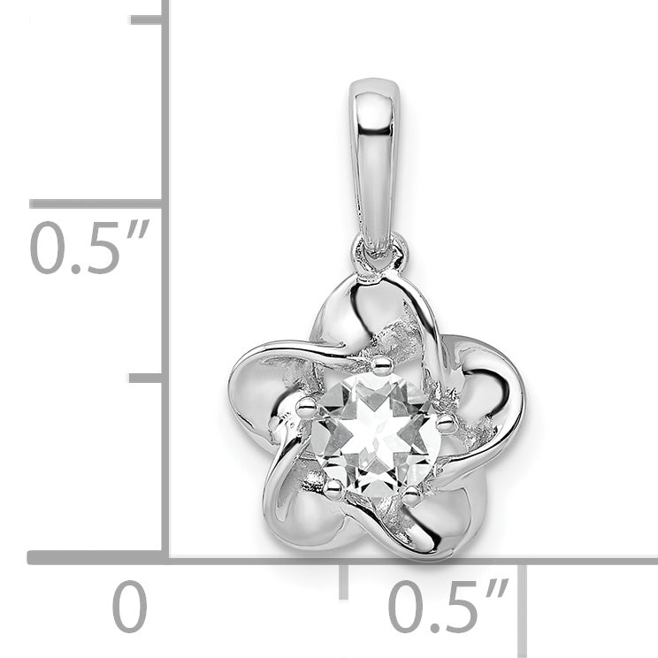 Sophia Jewelers Rhodium-Plated Sterling Silver Floral White Topaz Pendant Polished 3D Design