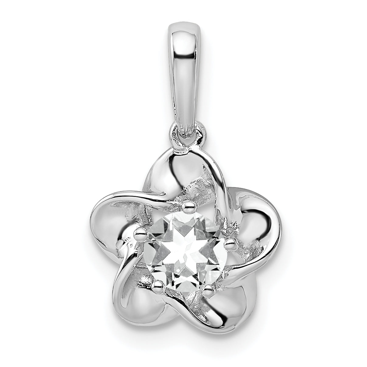 Sterling Silver Rhodium-plated Floral White Topaz Pendant Main image