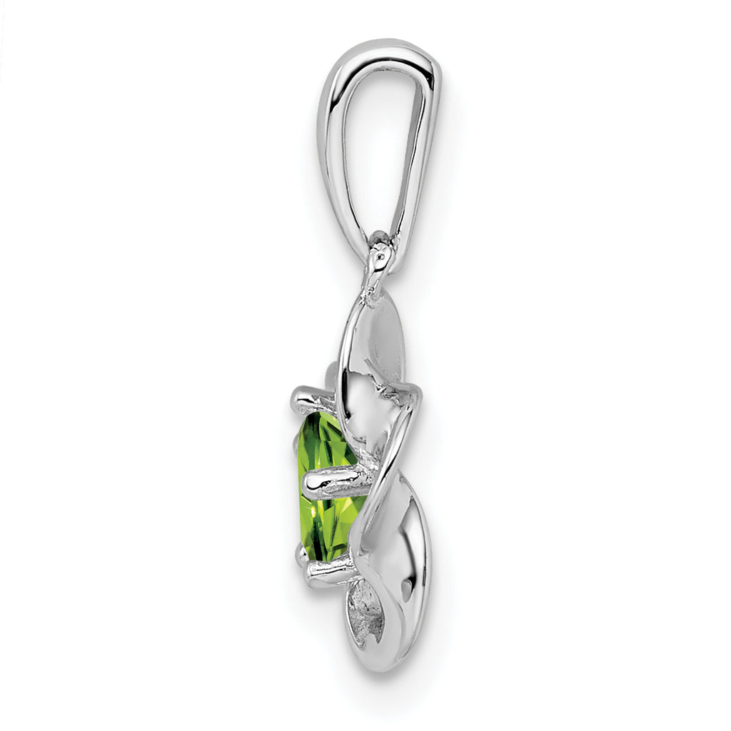 Sterling Silver Rhodium-Plated Peridot Pendant with Floral Design  August Birthstone