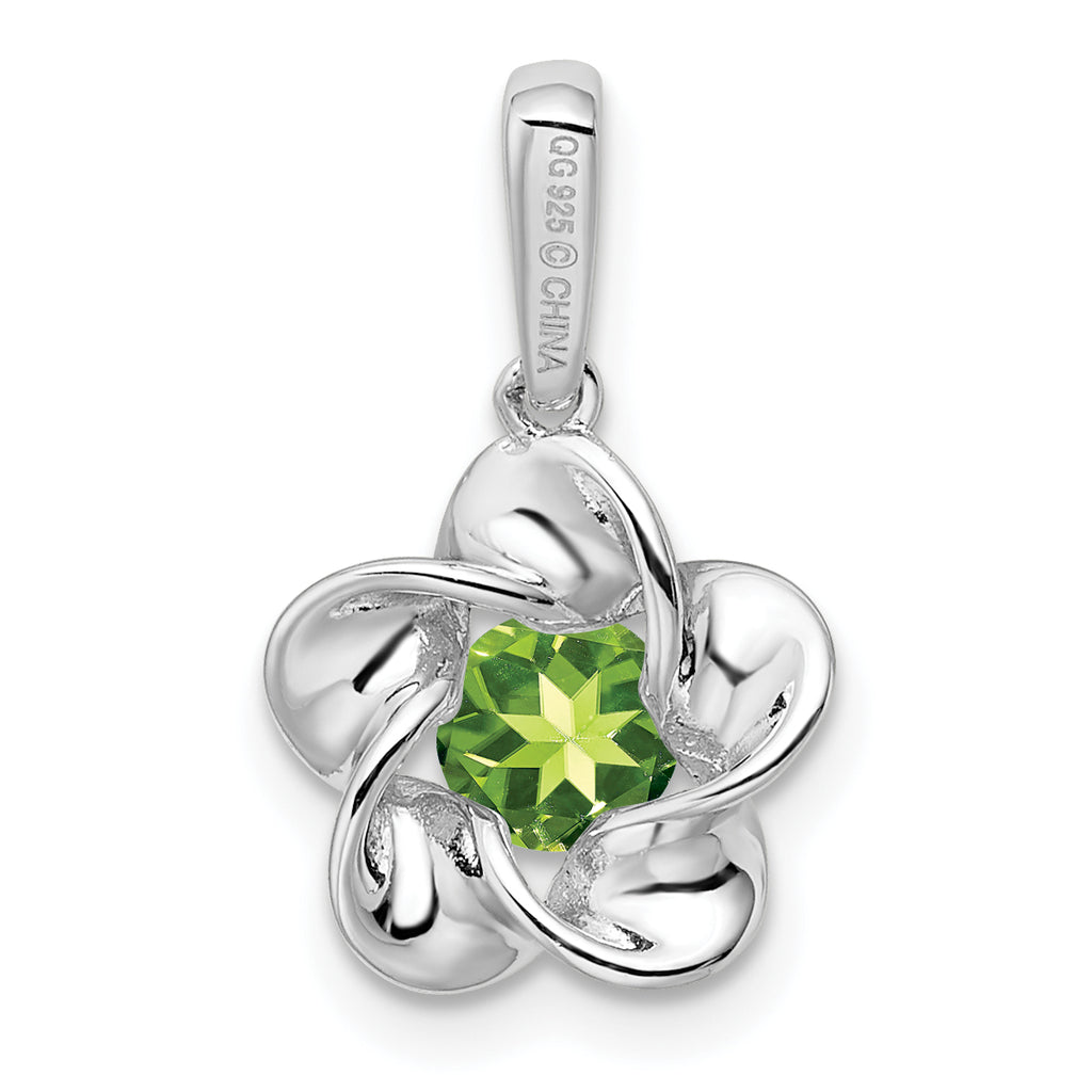 Sterling Silver Rhodium-Plated Peridot Pendant with Floral Design  August Birthstone