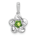 Sterling Silver Rhodium-Plated Peridot Pendant with Floral Design  August Birthstone