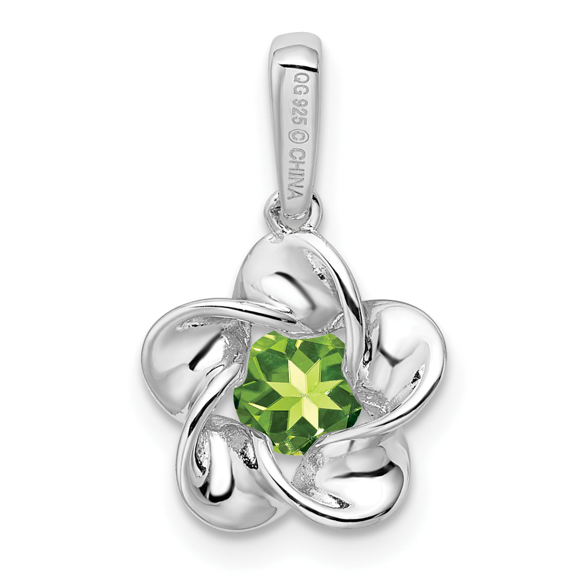 Sterling Silver Rhodium-Plated Peridot Pendant with Floral Design  August Birthstone