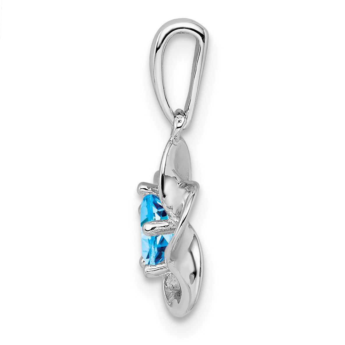 925 Sterling Silver Rhodium-Plated Floral Blue Topaz Pendant, December Birthstone Secondary image