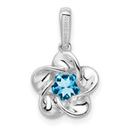 925 Sterling Silver Rhodium-Plated Floral Blue Topaz Pendant, December Birthstone