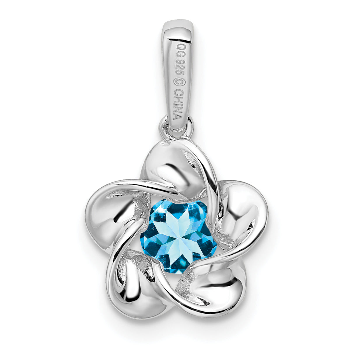 925 Sterling Silver Rhodium-Plated Floral Blue Topaz Pendant, December Birthstone