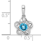 925 Sterling Silver Rhodium-Plated Floral Blue Topaz Pendant, December Birthstone