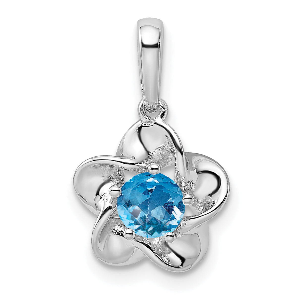 Sterling Silver Rhodium-plated Floral Blue Topaz Pendant Main image