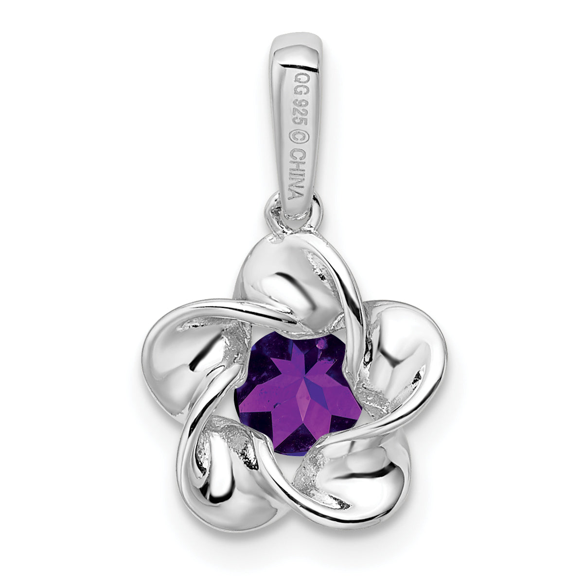 Sterling Silver 925 Rhodium-Plated Amethyst Floral Pendant Elegant February Birthstone Style