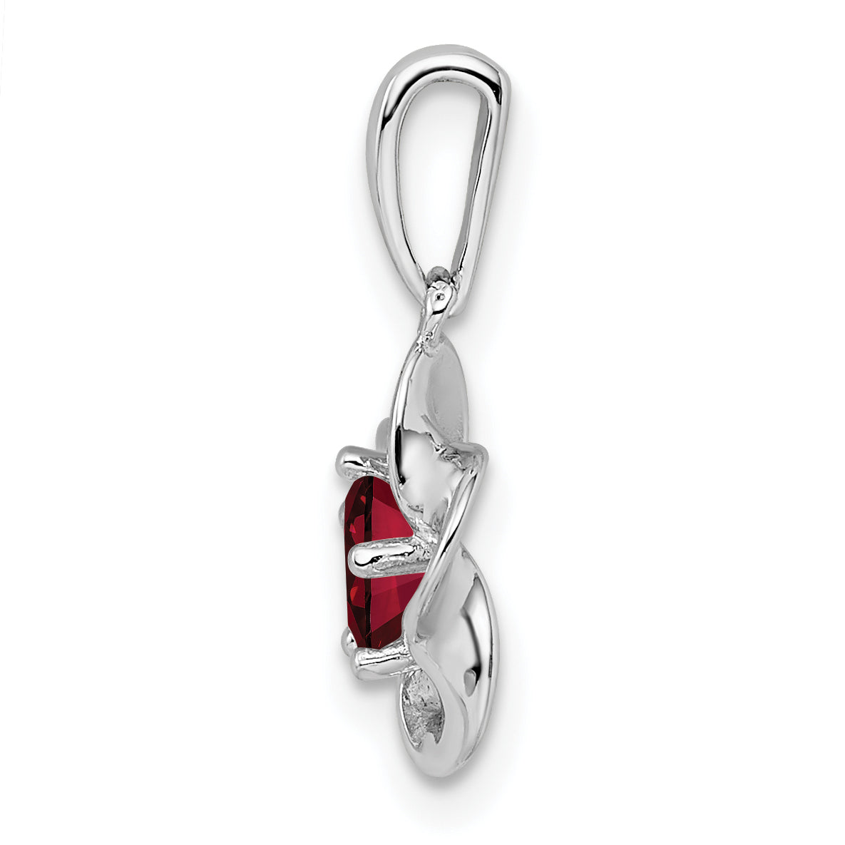 Sterling Silver Rhodium-Plated Ruby Pendant with Polished Floral Design Secondary image