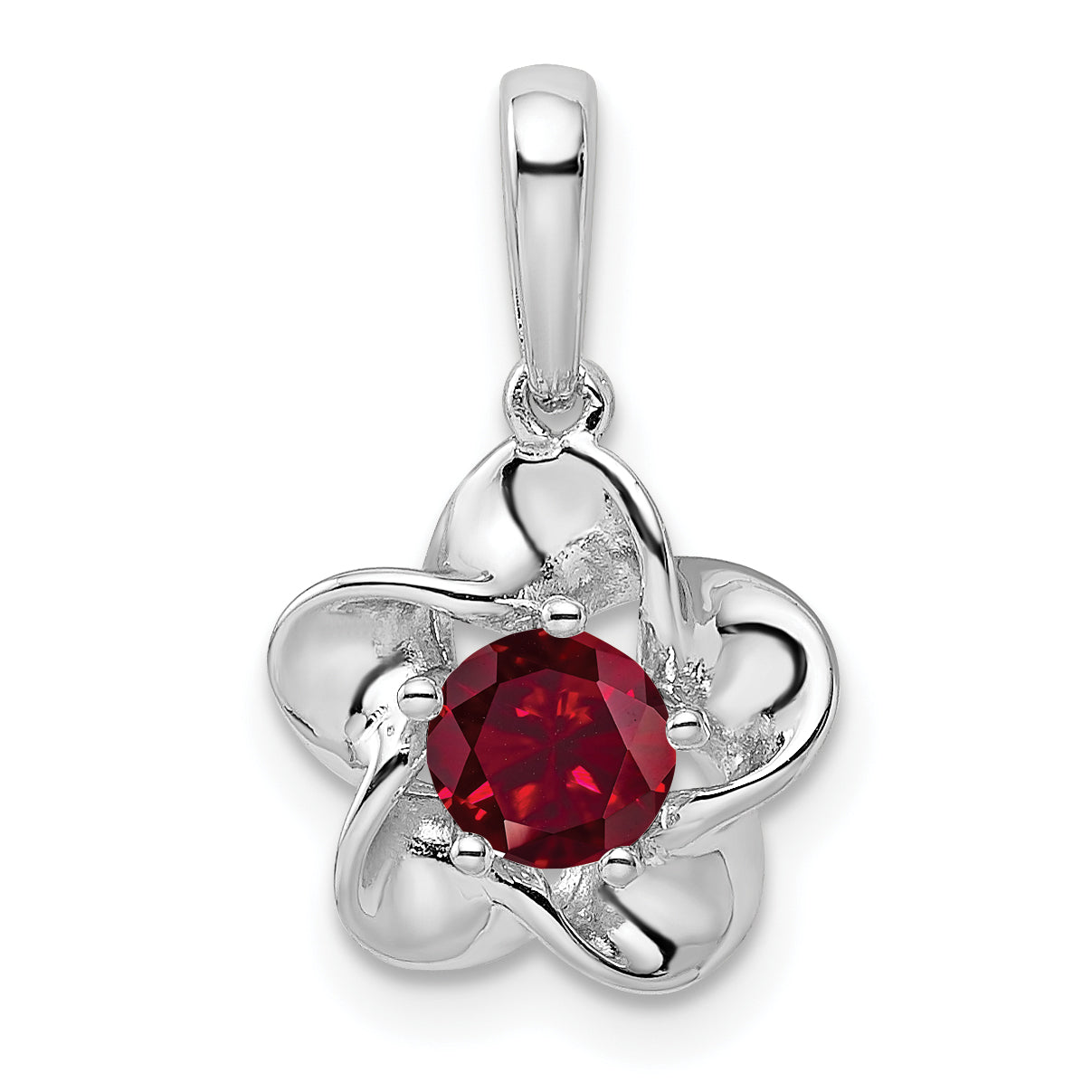 Sterling Silver Rhodium-plated Floral Created Ruby Pendant Main image