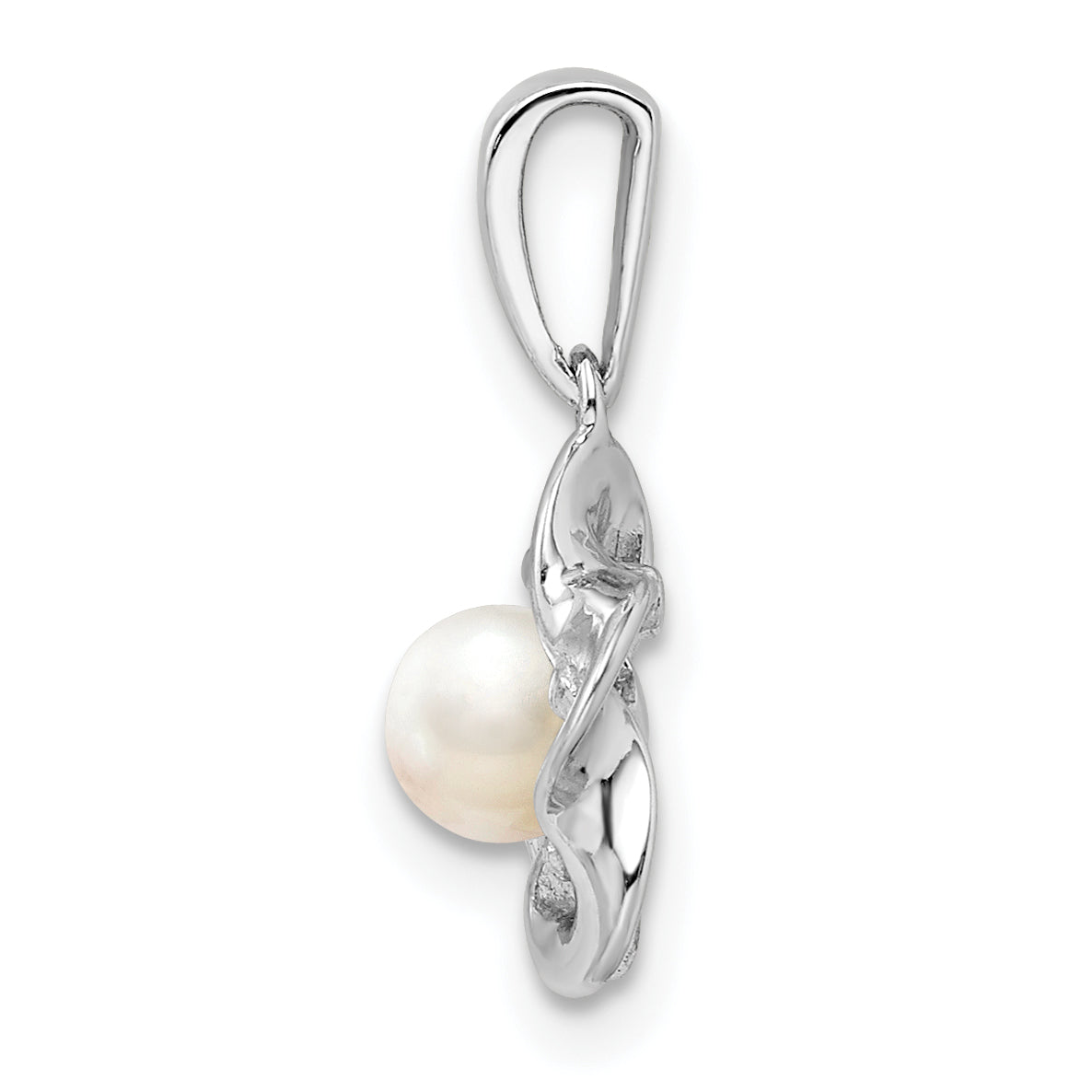 Sterling Silver Rhodium-Plated Pearl Pendant with Floral 3D Design  June Birthstone Secondary image