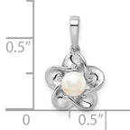 Sterling Silver Rhodium-Plated Pearl Pendant with Floral 3D Design  June Birthstone