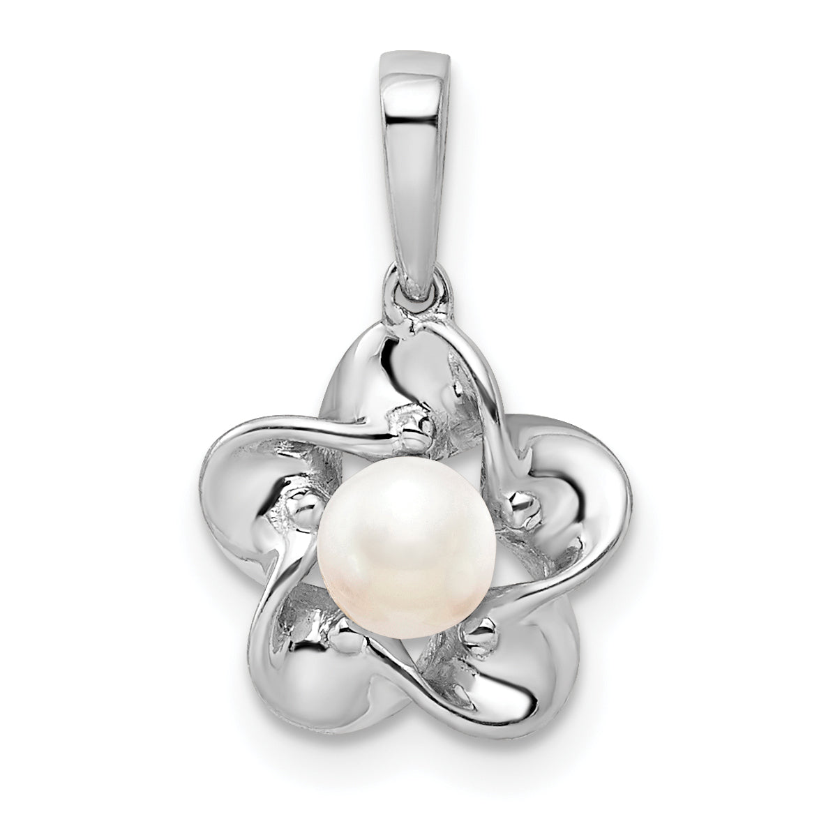 Sterling Silver Rhodium-plated Floral FWC Pearl Pendant Main image