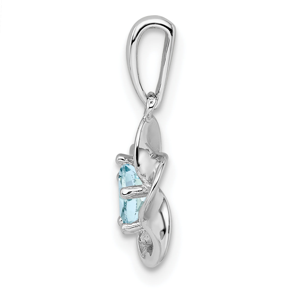 Sterling Silver Rhodium-plated Floral Aquamarine Pendant