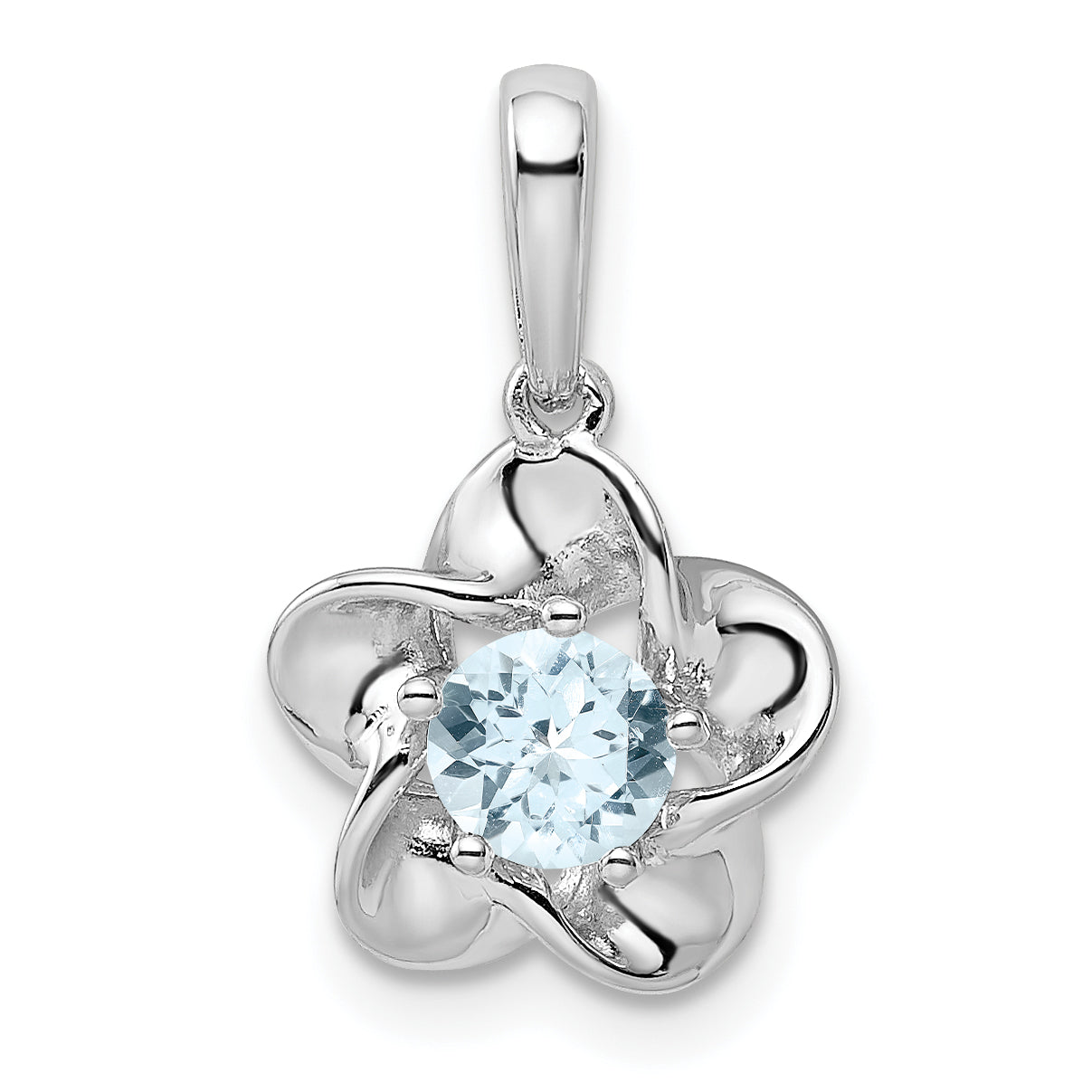 Sterling Silver Rhodium-plated Floral Aquamarine Pendant Main image