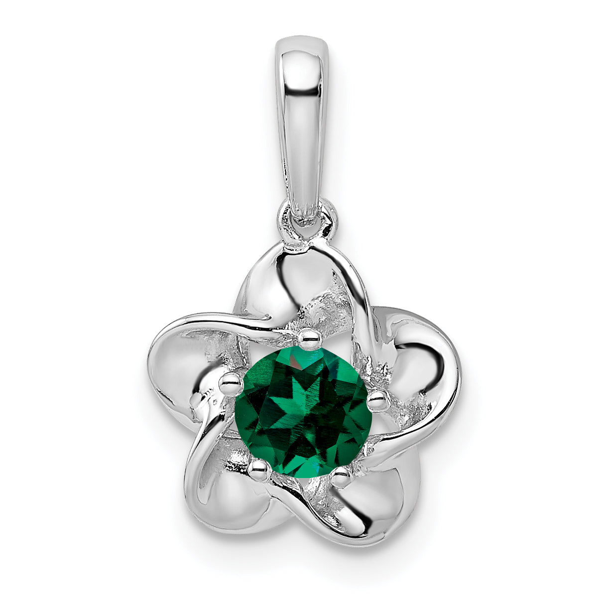 Sterling Silver Rhodium-plated Floral Created Emerald Pendant Main image
