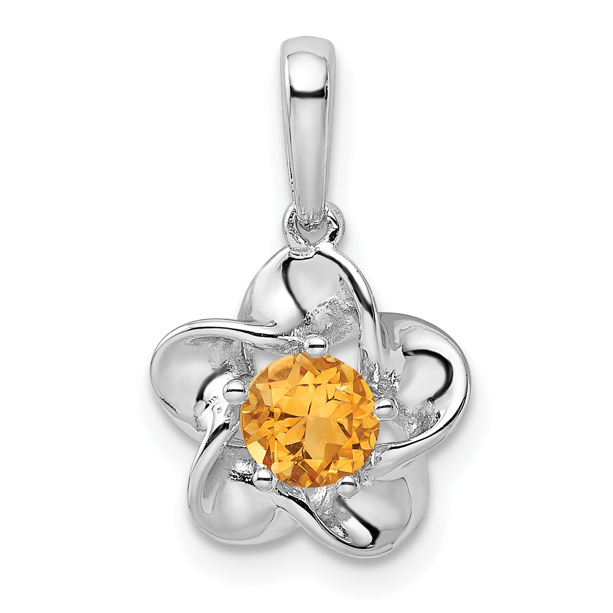 Sterling Silver Rhodium-plated Floral Citrine Pendant Main image