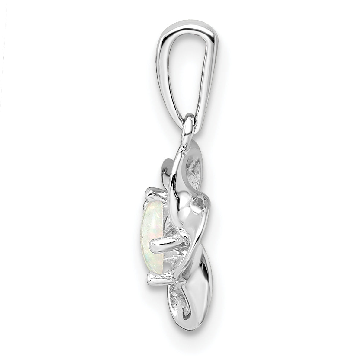 Sterling Silver 925 Rhodium-Plated Floral Opal Pendant Polished, October Birthstone Charm Secondary image