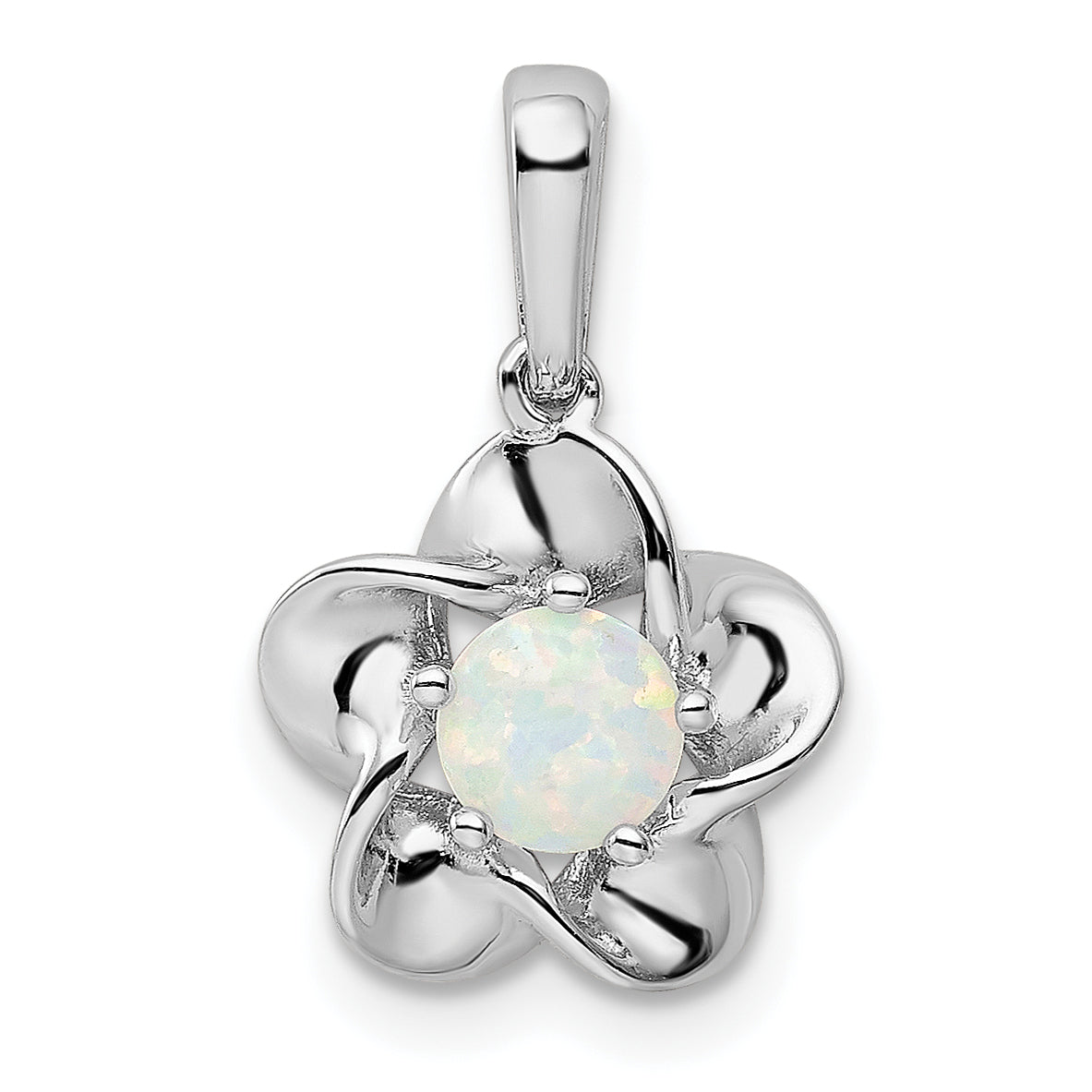 Sterling Silver Rhodium-plated Floral Created Opal Pendant Main image