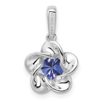 Sterling Silver Rhodium-Plated Sapphire Pendant with Floral Design  September Birthstone
