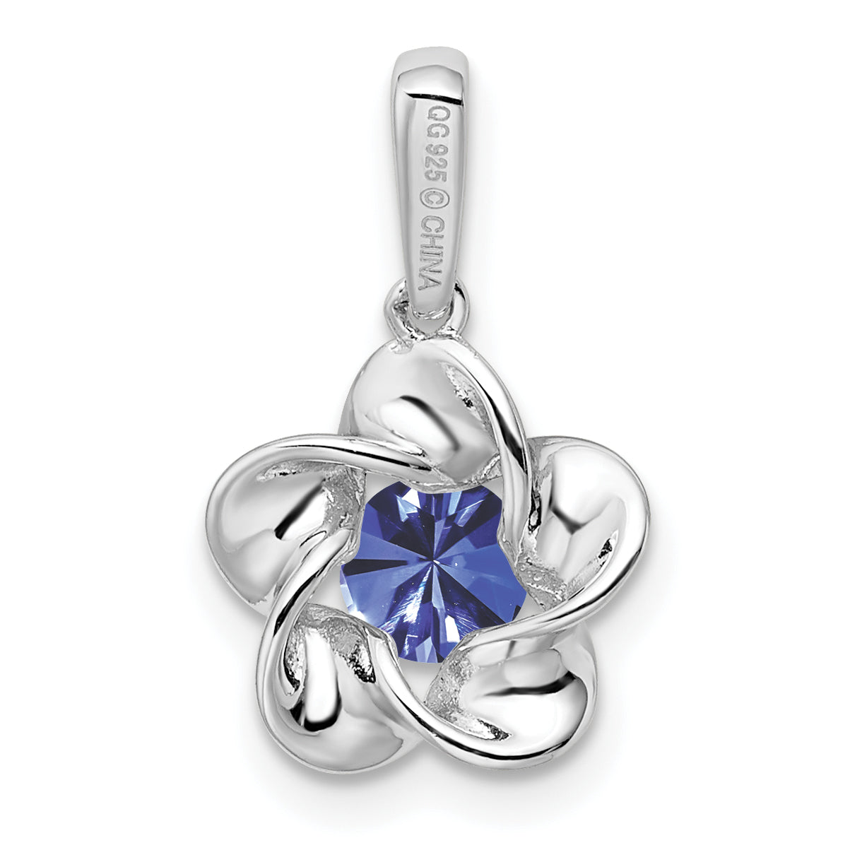 Sterling Silver Rhodium-Plated Sapphire Pendant with Floral Design  September Birthstone