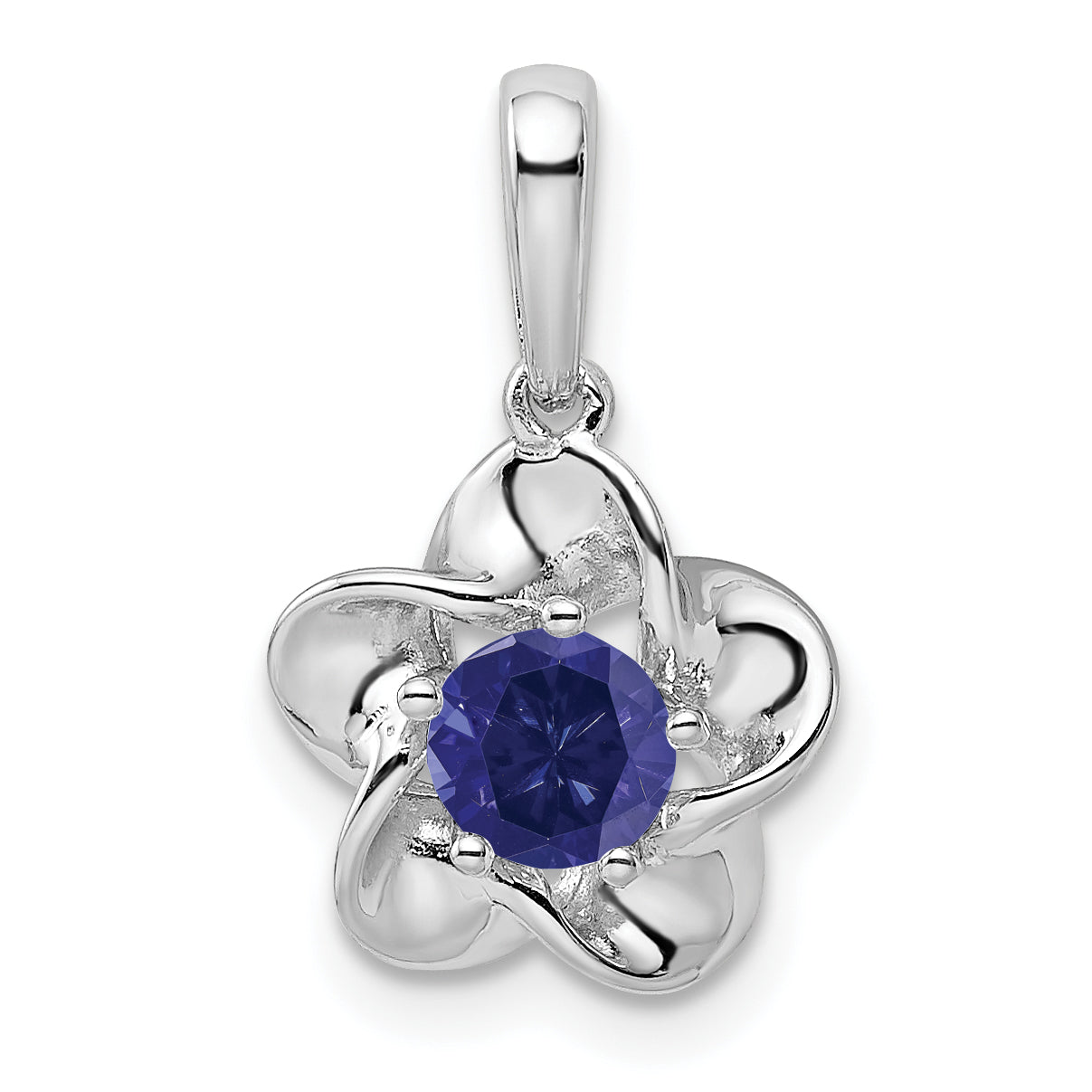 Sterling Silver Rhodium-plated Floral Created Sapphire Pendant Main image