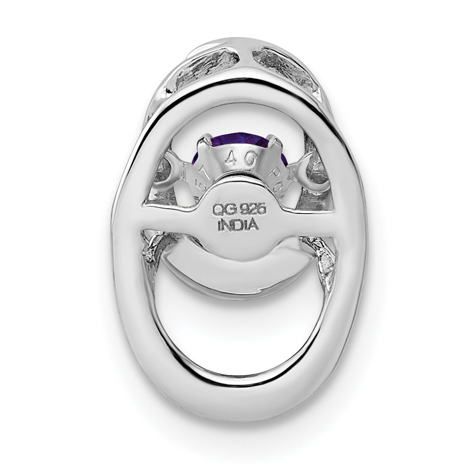 Sterling Silver 925 Amethyst Birthstone Pendant with Polished Rhodium Finish
