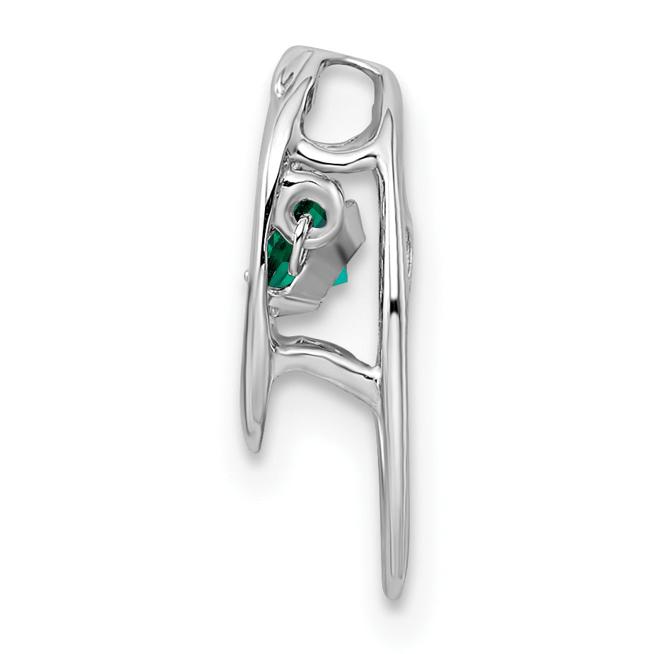 Sterling Silver Rhodium 925 Emerald Birthstone Pendant with Polished Finish