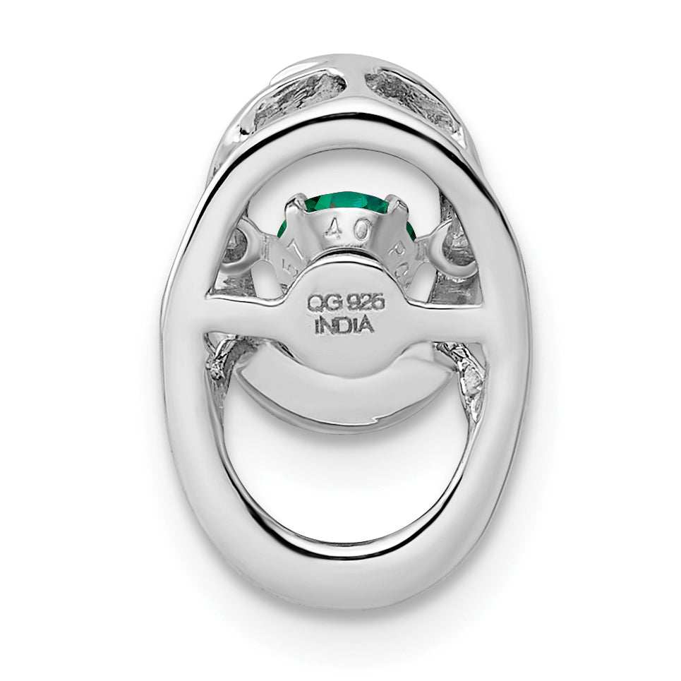 Sterling Silver Rhodium 925 Emerald Birthstone Pendant with Polished Finish