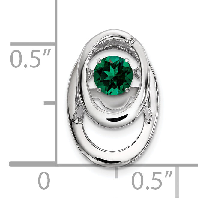 Sterling Silver Rhodium 925 Emerald Birthstone Pendant with Polished Finish