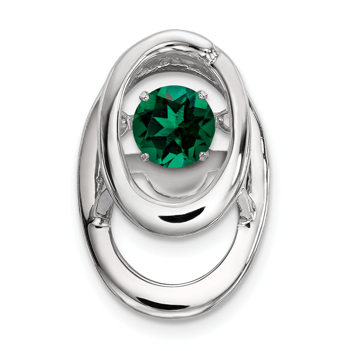 Sterling Silver Rhodium Created Emerald Birthstone Vibrant Chain Slide