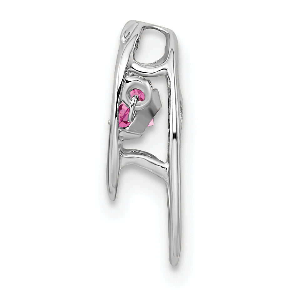 Sterling Silver Rhodium Pink Tourmaline Birthstone Pendant  Polished & Moveable Design Secondary image